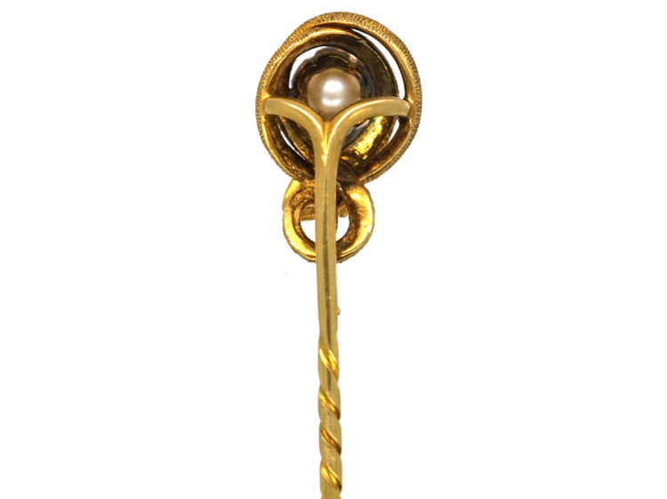 Victorian 18ct Gold Snake Tie Pin With Natural Pearl