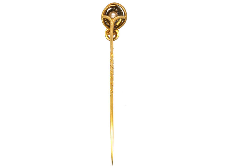 Victorian 18ct Gold Snake Tie Pin With Natural Pearl