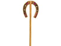 Edwardian 15ct Gold Ruby & Rose Diamond Horse Shoe Tie Pin
