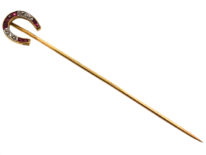 Edwardian 15ct Gold Ruby & Rose Diamond Horse Shoe Tie Pin