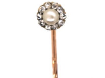 Victorian 18ct Gold, Rose Diamond & Natural Pearl Tie Pin