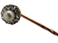 Victorian 18ct Gold, Rose Diamond & Natural Pearl Tie Pin