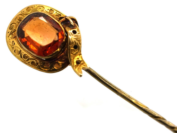 Victorian Garter Tie Pin set with an Orange Paste