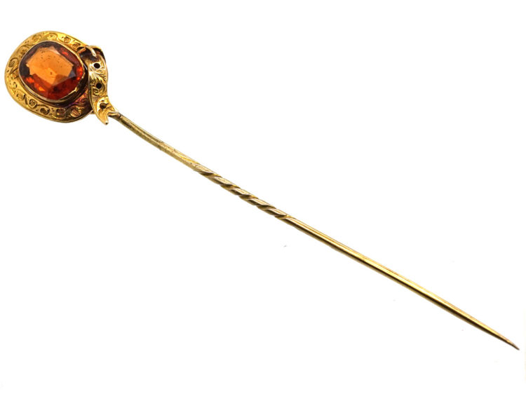 Victorian Garter Tie Pin set with an Orange Paste