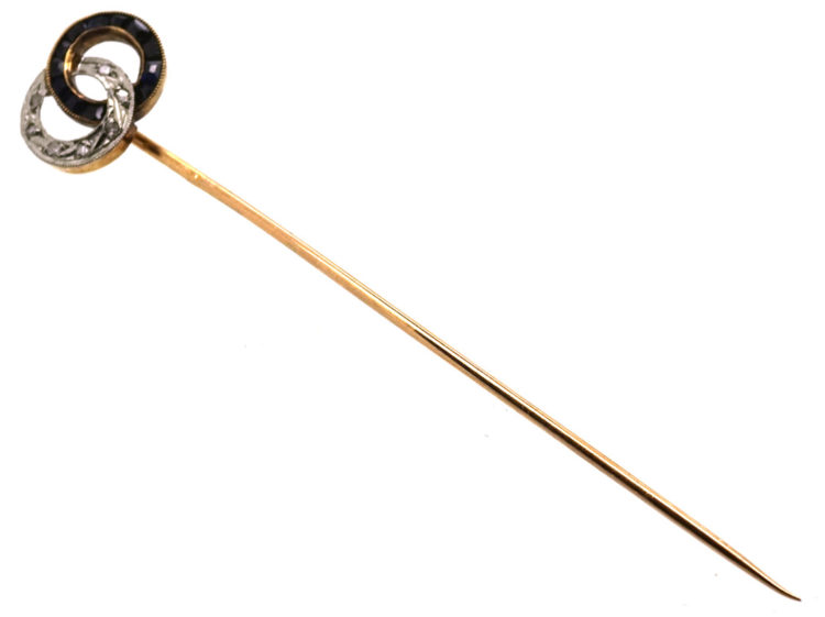 Art Deco Sapphire & Diamond Double Circle Tie Pin