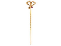 Art Deco Platinum & 18ct Gold, Rose Diamond Natural Pearl & Ruby Tie Pin