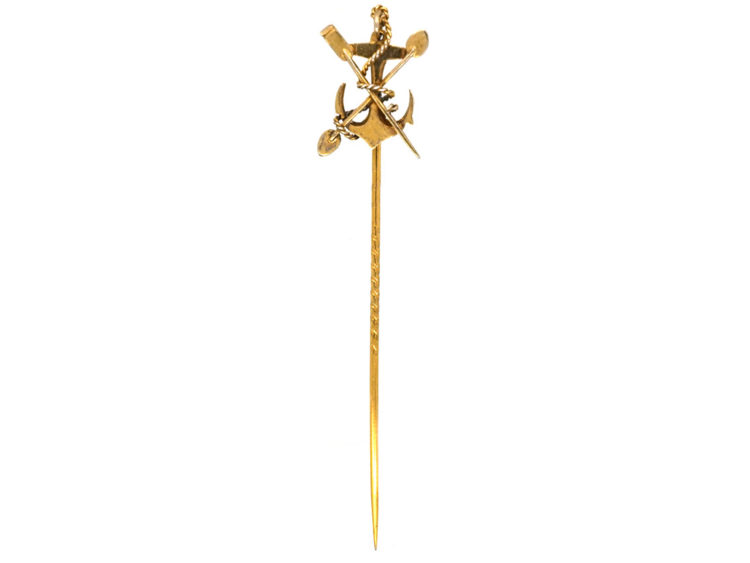 Edwardian 15ct Gold Anchor, Oar & Paddle Rowing Tie Pin