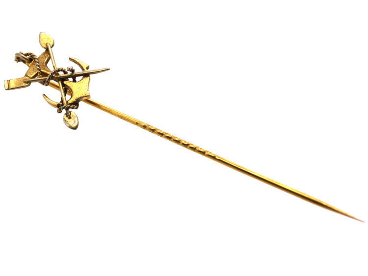 Edwardian 15ct Gold Anchor, Oar & Paddle Rowing Tie Pin