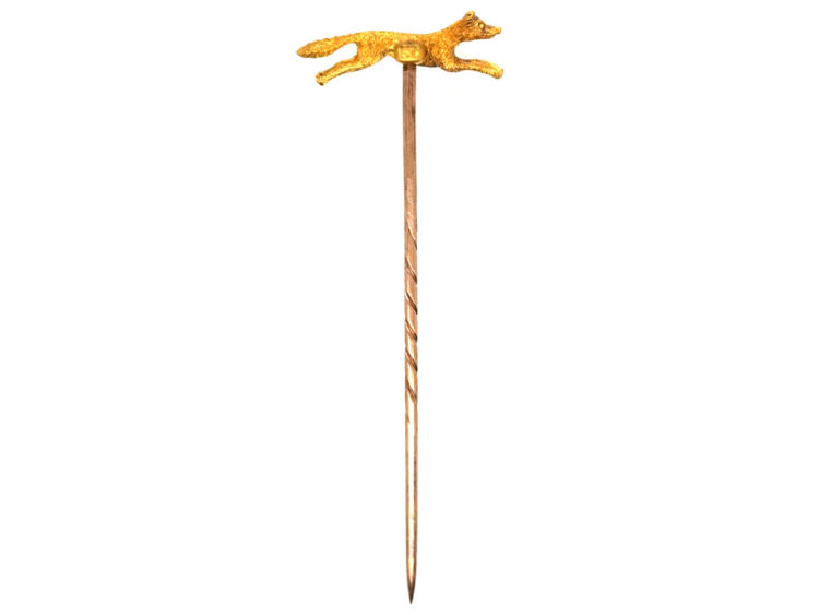 Edwardian 15ct Gold Running Fox Tie Pin