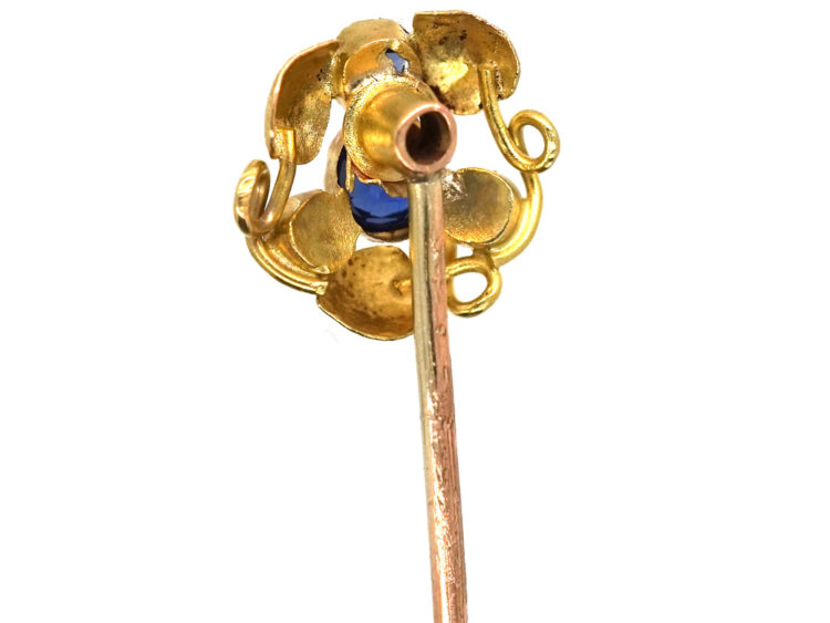Edwardian 15ct Gold & Blue Paste Leaf Design Tie Pin