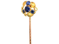 Edwardian 15ct Gold & Blue Paste Leaf Design Tie Pin