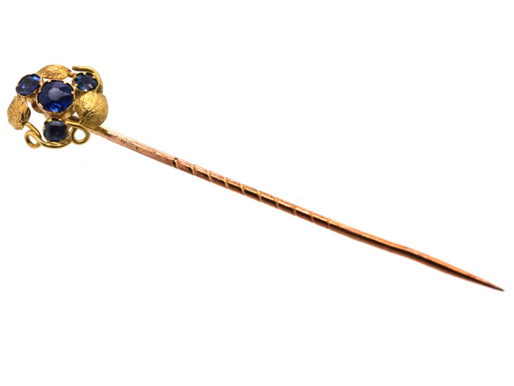 Edwardian 15ct Gold & Blue Paste Leaf Design Tie Pin