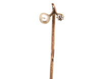 Edwardian Diamond & Natural Pearl Sprig Tie Pin