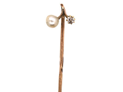 Edwardian Diamond & Natural Pearl Sprig Tie Pin