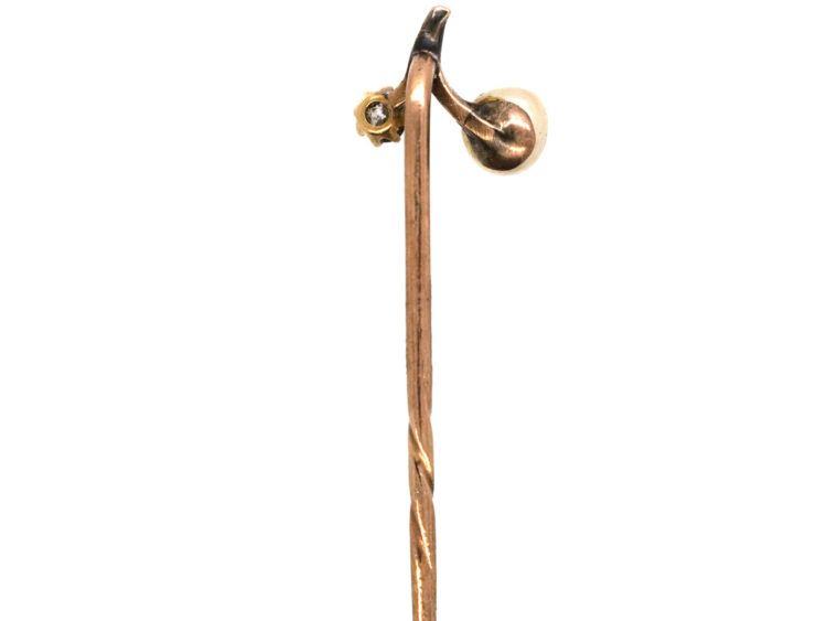 Edwardian Diamond & Natural Pearl Sprig Tie Pin