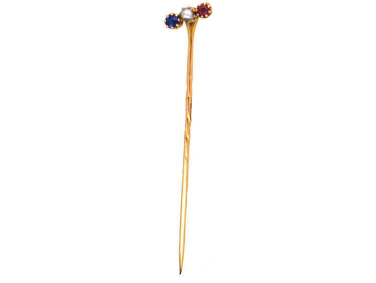 Edwardian Sapphire, Natural Pearl & Ruby Tie Pin