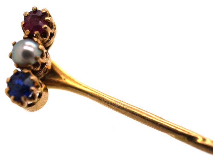 Edwardian Sapphire, Natural Pearl & Ruby Tie Pin