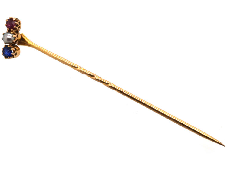 Edwardian Sapphire, Natural Pearl & Ruby Tie Pin