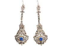 Edwardian Silver, Blue & White Paste Long Drop Earrings