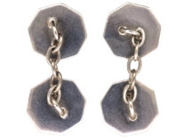 Silver & Green Enamel Octagonal Spider's Web Cufflinks