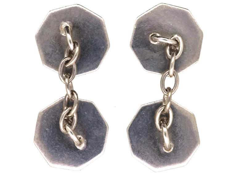 Silver & Green Enamel Octagonal Spider's Web Cufflinks