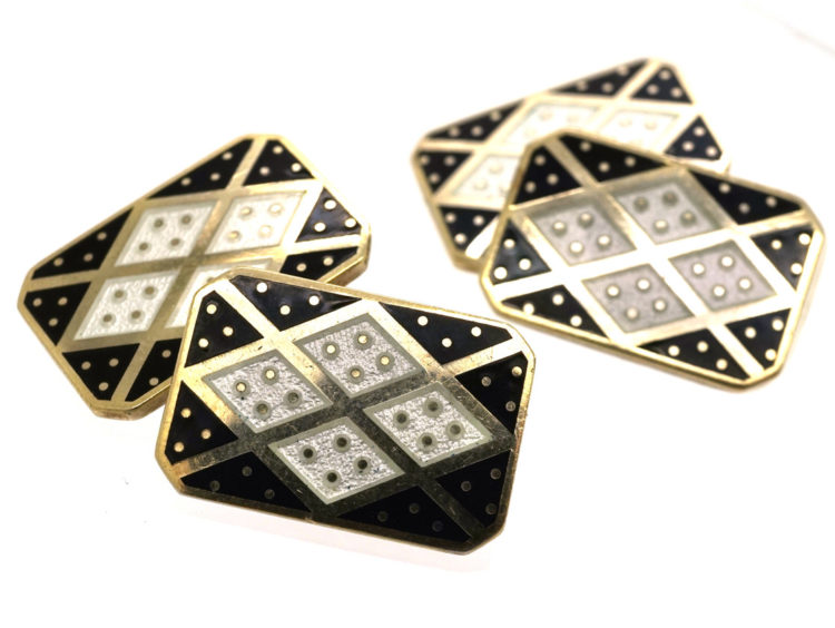 Silver & Black & White Rectangular Cufflinks