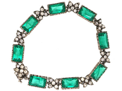 Silver, Green & White Paste Bracelet
