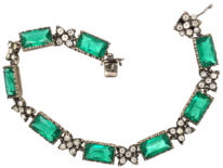 Silver, Green & White Paste Bracelet