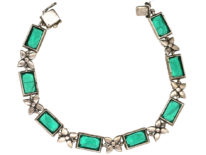 Silver, Green & White Paste Bracelet