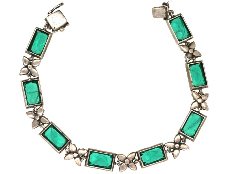 Silver, Green & White Paste Bracelet