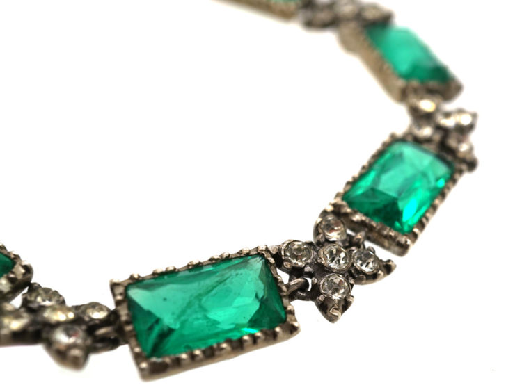 Silver, Green & White Paste Bracelet