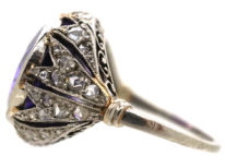 French Art Deco Platinum, Rose Diamond & Large Oval Amethyst Ring