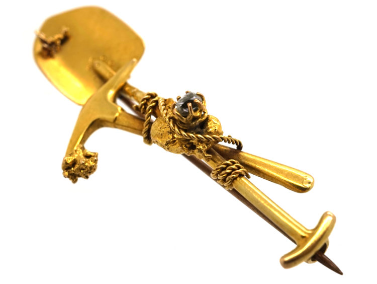 Edwardian 18ct Gold Digger Brooch set with a Rough Diamond