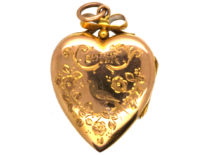 Edwardian 9ct Gold Back & Front Heart Shaped Locket with Swallow & Flowers Motif