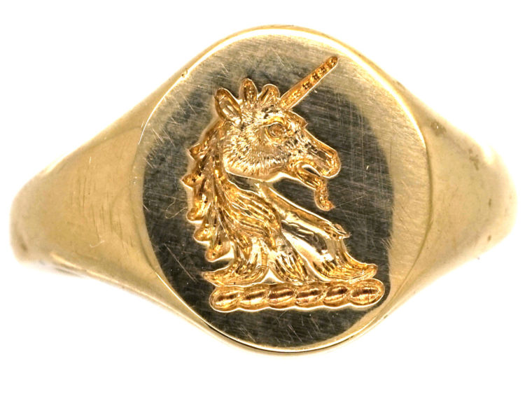 9ct Gold Signet Ring with Unicorn Intaglio