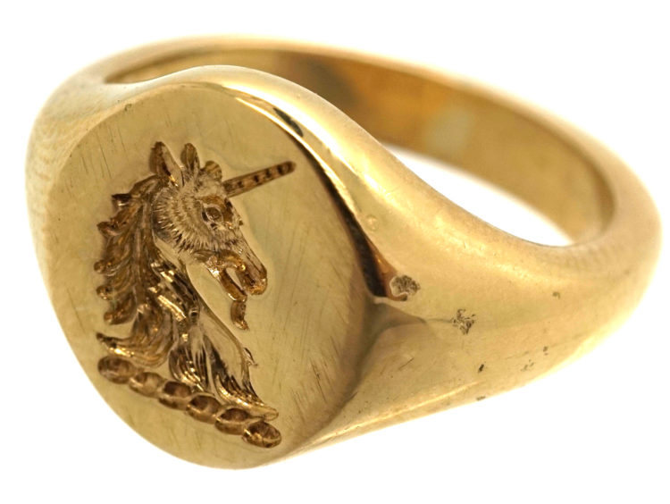 9ct Gold Signet Ring with Unicorn Intaglio
