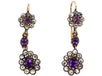 Georgian Gold & Silver, Amethyst & Paste Drop Earrings