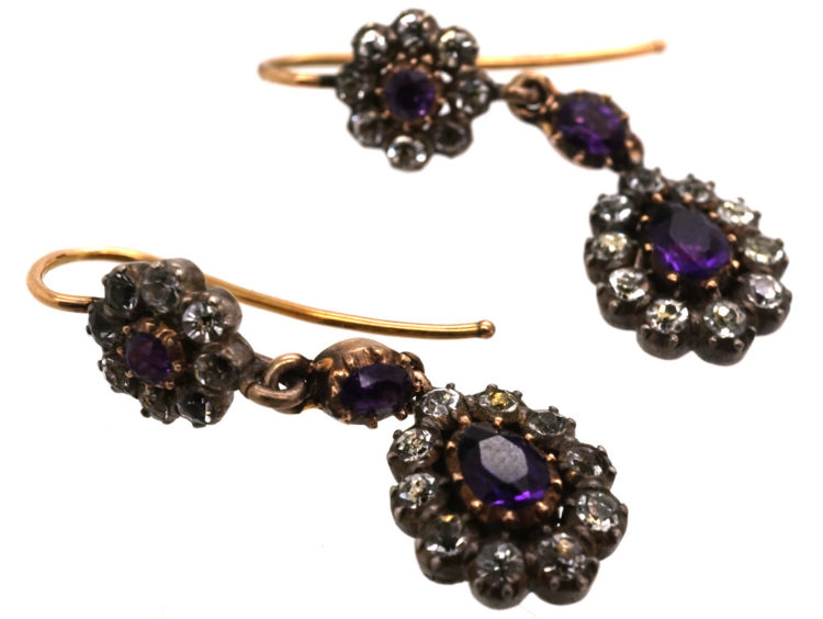 Georgian Gold & Silver, Amethyst & Paste Drop Earrings