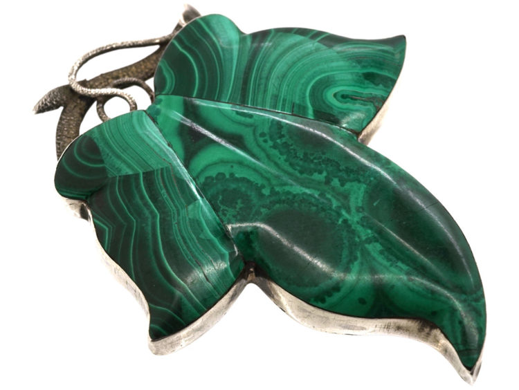 Victorian Silver & Malachite Ivy Leaf Brooch
