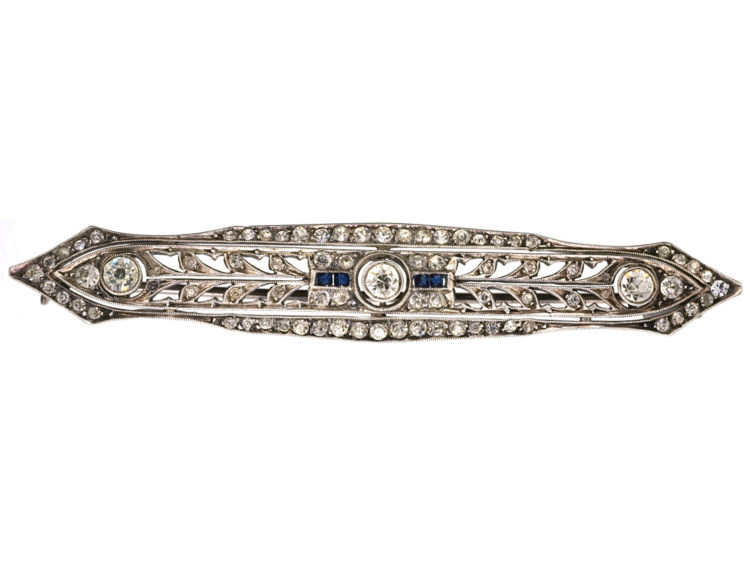 Art Deco Silver & Blue & White Paste Brooch