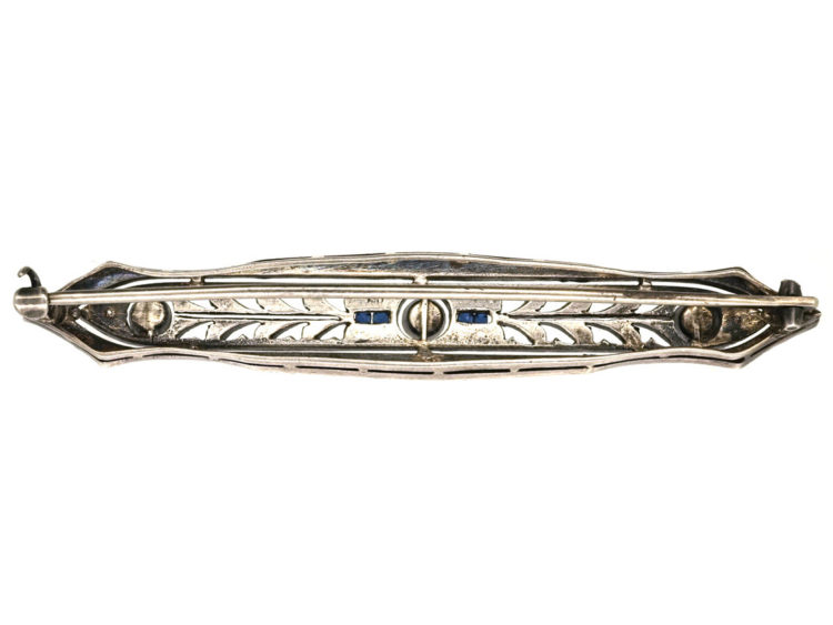 Art Deco Silver & Blue & White Paste Brooch