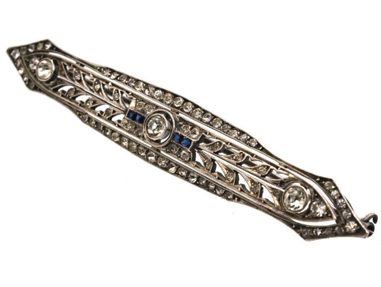 Art Deco Silver & Blue & White Paste Brooch