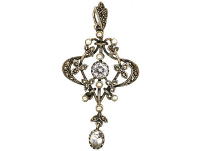 Silver, Marcasite, Faux Pearl & Paste Pendant
