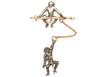 Edwardian Silver & Gold Novelty Brooch of Two Monkeys