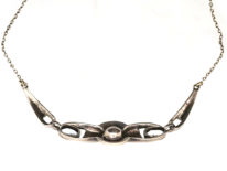 Art Deco Silver Necklace set with Marcasite, Synthetic Blue Spinel & a Pearl