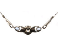 Art Deco Silver Necklace set with Marcasite, Synthetic Blue Spinel & a Pearl