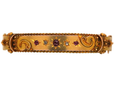 Edwardian 9ct Gold Bangle set with Rubies & Rose Cut Diamonds