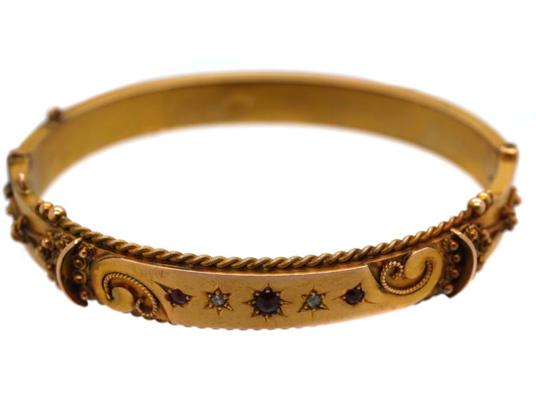 Edwardian 9ct Gold Bangle set with Rubies & Rose Cut Diamonds