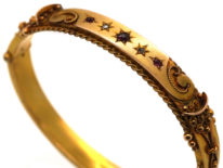 Edwardian 9ct Gold Bangle set with Rubies & Rose Cut Diamonds