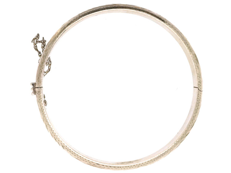 Narrow Silver Bangle with Engraved Design